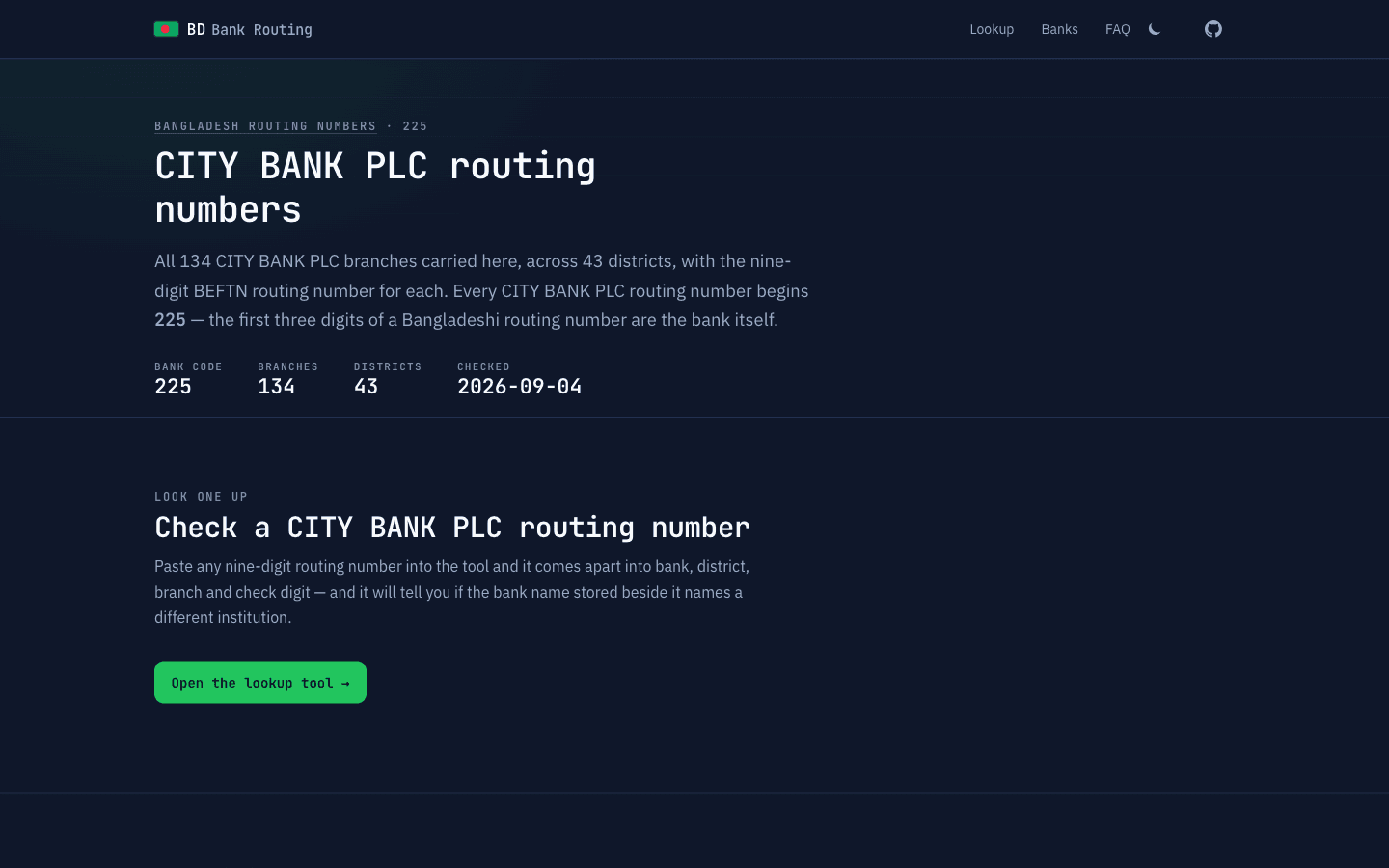 BD Bank Routing — bank page
