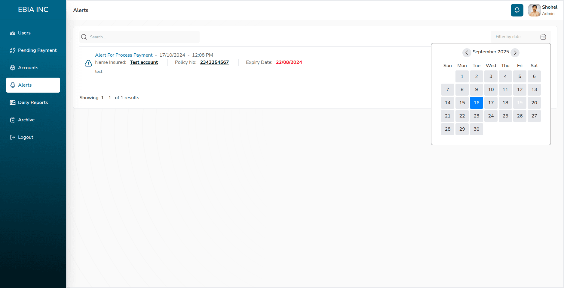 Insurance Task CRM — payment and expiry alerts with a date filter
