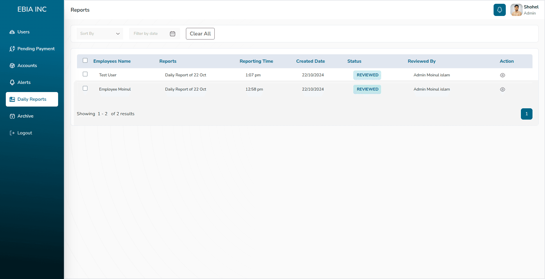 Insurance Task CRM — daily reports with review status